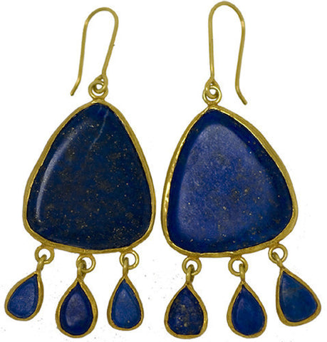 Lapis and Three Drop Earrings - Afghanistan